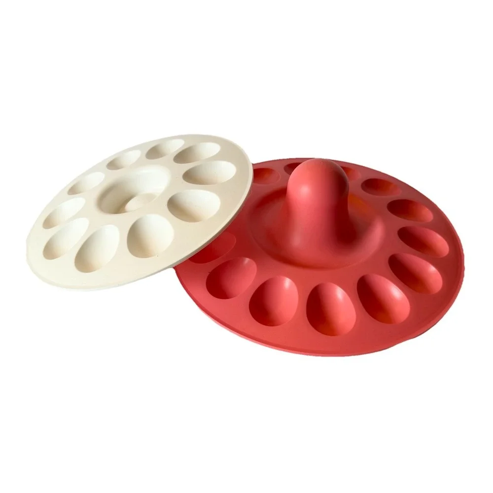 Tupperware 2 Tier Deviled‎ Egg Round Stackable Serving Tray White/Peach Holds 24
